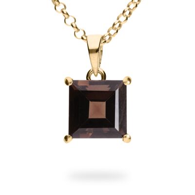 Pendant "Square" smoky quartz, yellow gold plated