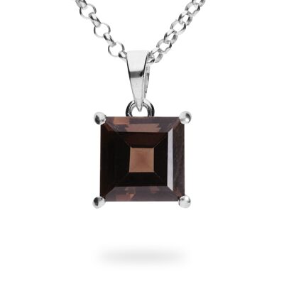 Pendant "Square" smoky quartz, rhodium plated