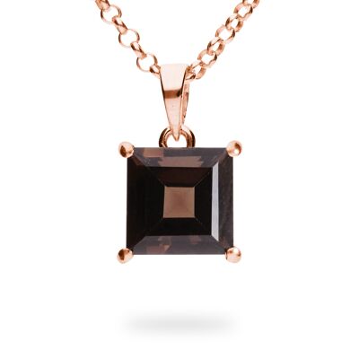 Pendant "Square" smoky quartz, red gold plated