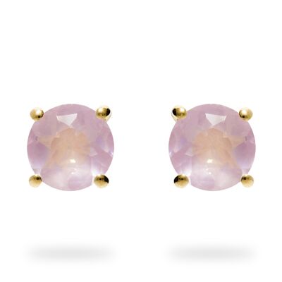 Earrings "Circle" rose quartz, yellow gold plated