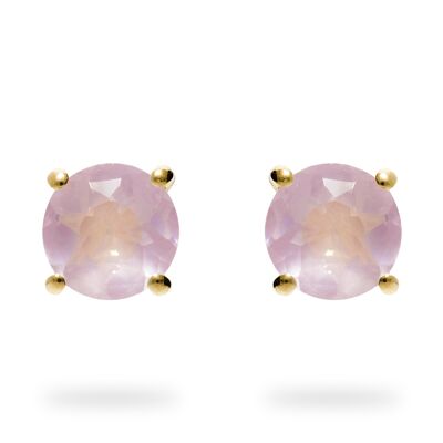 Boucles d'oreilles "Cercle" quartz rose, plaqué or jaune