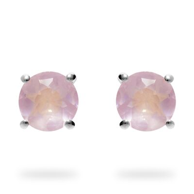 Boucles d'oreilles "Cercle" quartz rose, plaqué rhodium