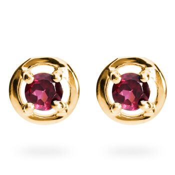 Boucles d'oreilles futuristes en argent 925 avec rhodolite, plaqué or jaune