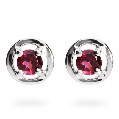 Futuristic earrings 925 silver with rhodolite, rhodium-plated