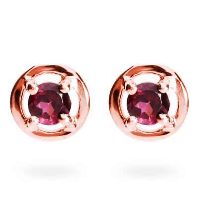 Futuristic earrings 925 silver with rhodolite, rose gold plated