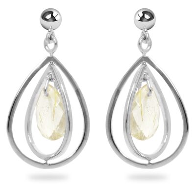 Earrings 'Drop' Golden Rutile, rhodium plated