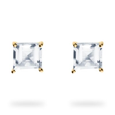 Earrings "Square" white topaz, yellow gold plated