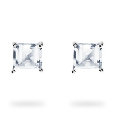 Earrings "Square" white topaz, rhodium plated