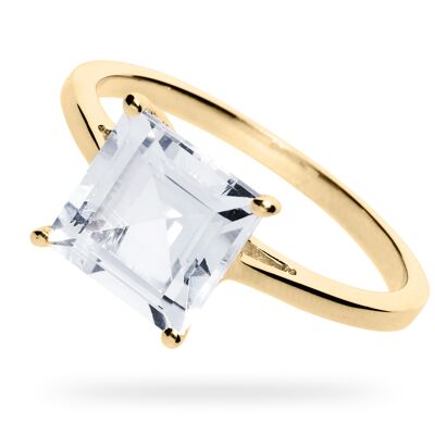 Ring "Square" white topaz, yellow gold plated