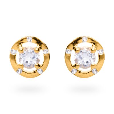 Boucles d'oreilles iconiques en argent 925 avec topaze blanche, plaqué or jaune