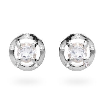 Boucles d'oreilles iconiques en argent 925 avec topaze blanche, plaqué rhodium