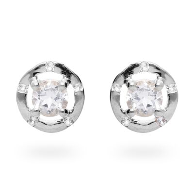 Boucles d'oreilles iconiques en argent 925 avec topaze blanche, plaqué rhodium