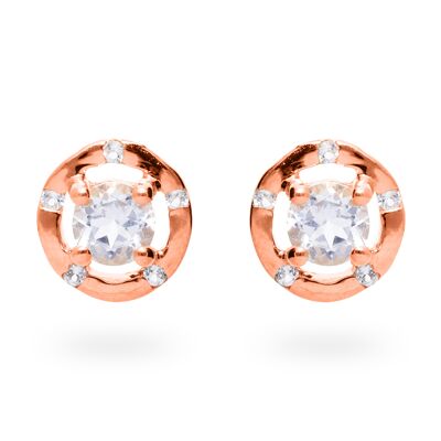 Iconic earrings 925 silver with white topaz, rose gold plated