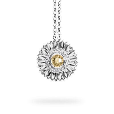 Pendentif fin 'Soleil' plaqué rhodium avec citrine