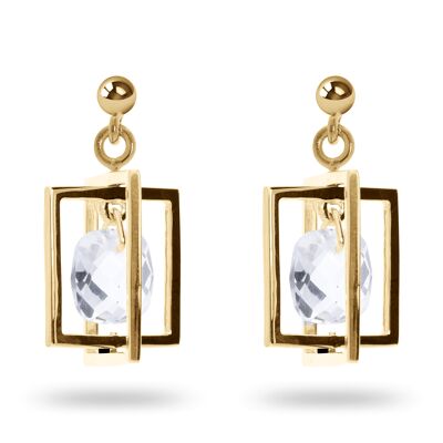 Earrings 'Rectangle' rock crystal, yellow gold plated