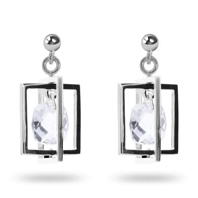 Earrings 'Rectangle' rock crystal, rhodium plated