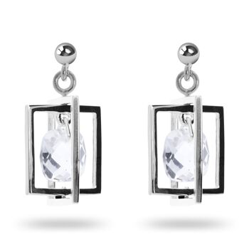 Boucles d'oreilles 'Rectangle' cristal de roche, plaqué rhodium