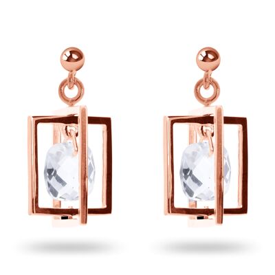 Earrings 'Rectangle' rock crystal, rose gold plated