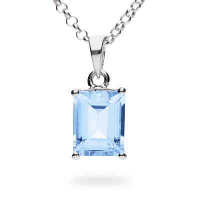 Pendant "Rectangle" blue topaz, rhodium plated