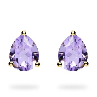 Earrings "Drop" Amethyst, yellow gold plated