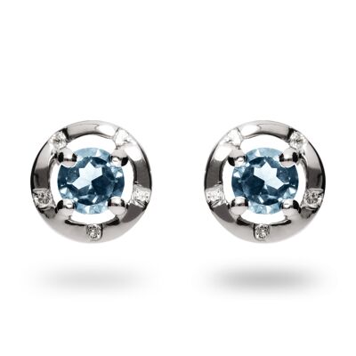 Iconici orecchini a bottone in argento 925 con topazio azzurro, rodiati