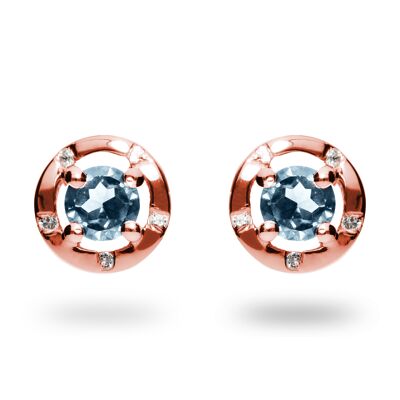 Iconic 925 silver stud earrings with blue topaz, rose gold plated