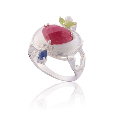 Ring 'Earth' sterling silver with sapphire