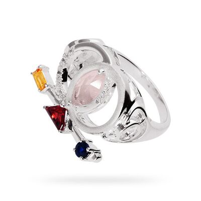 Give and take ring in sterling silver with garnet