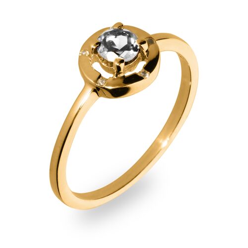 Futuristischer Ring 925er Silber mit Weißtopas, gelbgold plattiert