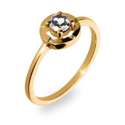 Futuristic ring 925 silver with white topaz, yellow gold plated