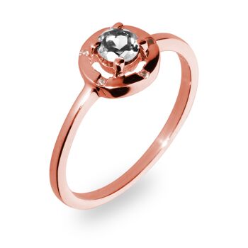 Bague futuriste en argent 925 avec topaze blanche, plaqué or rose