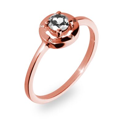 Futuristic ring 925 silver with white topaz, rose gold plated