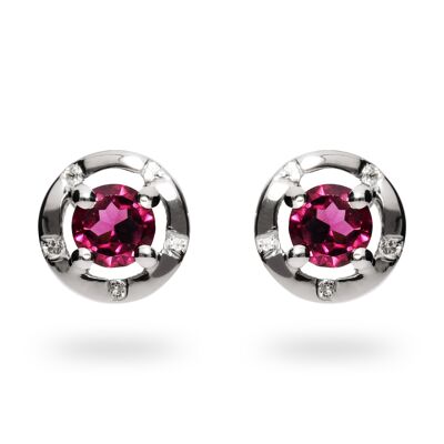 Iconic 925 silver stud earrings with rhodolite, rhodium-plated