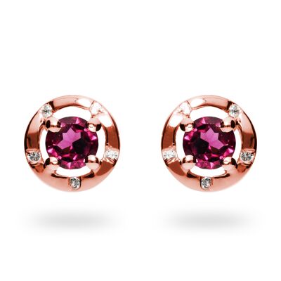 Clous d'oreilles iconiques en argent 925 avec rhodolite, plaqué or rose