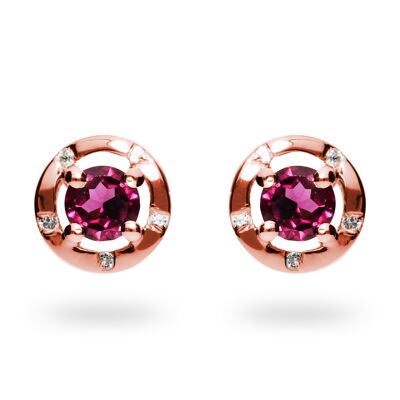 Iconic 925 silver stud earrings with rhodolite, rose gold plated