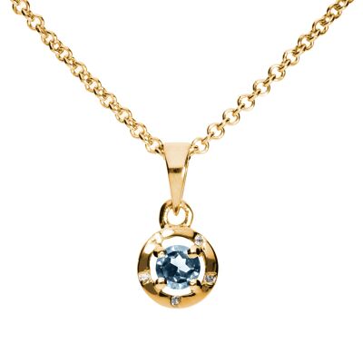 Iconic 925 silver pendant with blue topaz, yellow gold plated