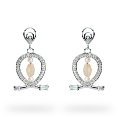 Boucles d'oreilles 'Mysticism of Woman' en argent sterling avec pierre de lune pêche