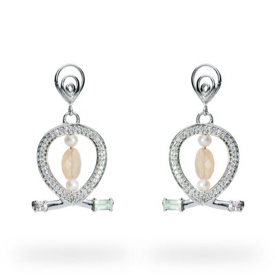 Earrings 'Mysticism of Woman' sterling silver with peach moonstone