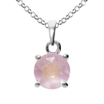 Pendentif "Cercle" quartz rose, plaqué rhodium