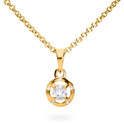Iconic 925 silver pendant with white topaz, yellow gold plated