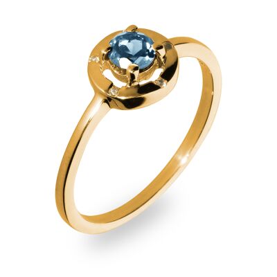 Iconico anello in argento 925 con topazio azzurro, placcato oro giallo