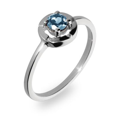 Iconico anello in argento 925 con topazio azzurro, rodiato