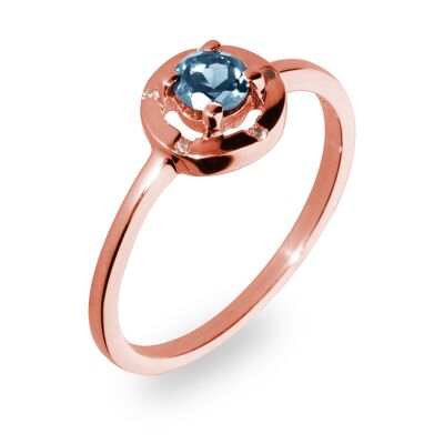 Iconic ring 925 silver with blue topaz, rose gold plated