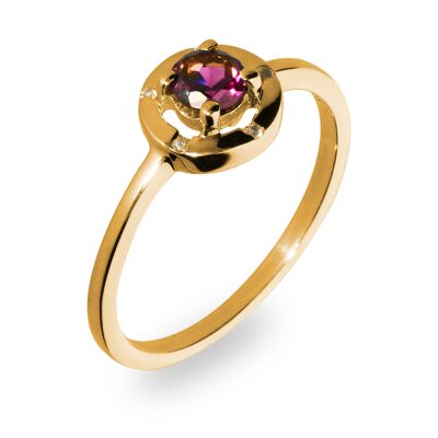 Iconic ring 925 silver with rhodolite, yellow gold plated