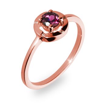 bague conique argent 925 avec rhodolite, plaqué or rose