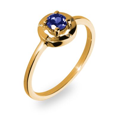 Iconic ring 925 silver with tanzanite, yellow gold plated