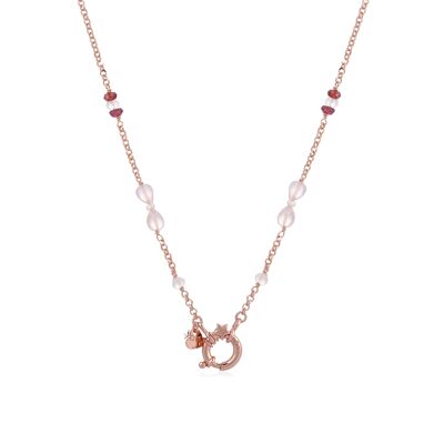 Filigree gemstone necklace 'Venus' rose with rose quartz