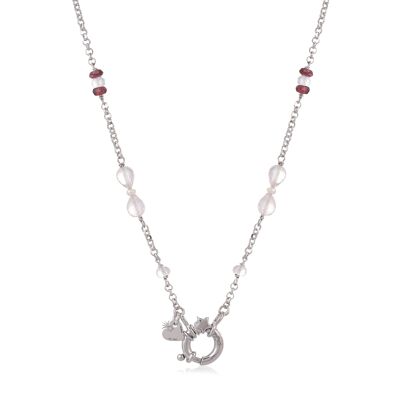 Collar de filigrana de piedras preciosas 'Venus' de plata de ley con cuarzo rosa