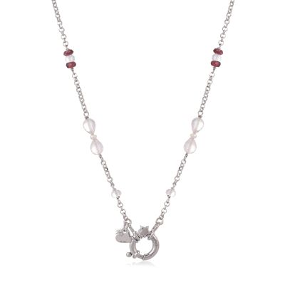 Collana con pietre preziose in filigrana 'Venus' in argento sterling con quarzo rosa