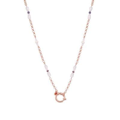 Collier de pierres précieuses 'Vénus' rose avec quartz rose